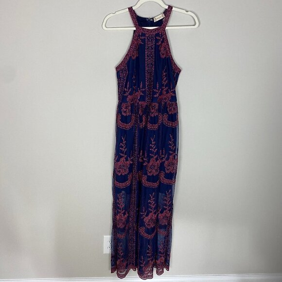 Altar'd State Plum Onawei Maxi Dress Womens Medium Lace Layered Sleeveless - Picture 3 of 9